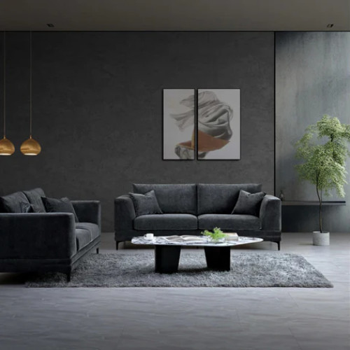 Lenox Sofa in Steel Velvet 